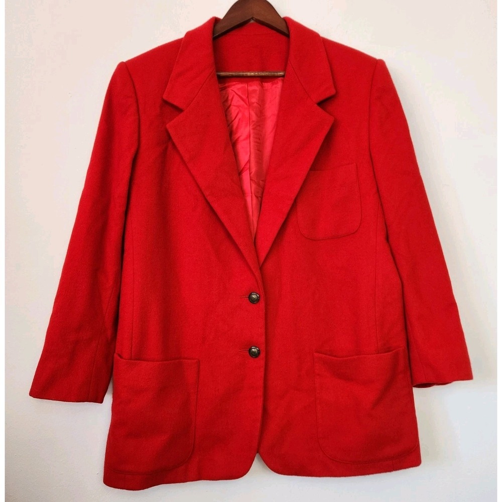 Vintage 90s Red Wool Blazer Sz 16 Preppy Old Money Equestrian Made USA Longline